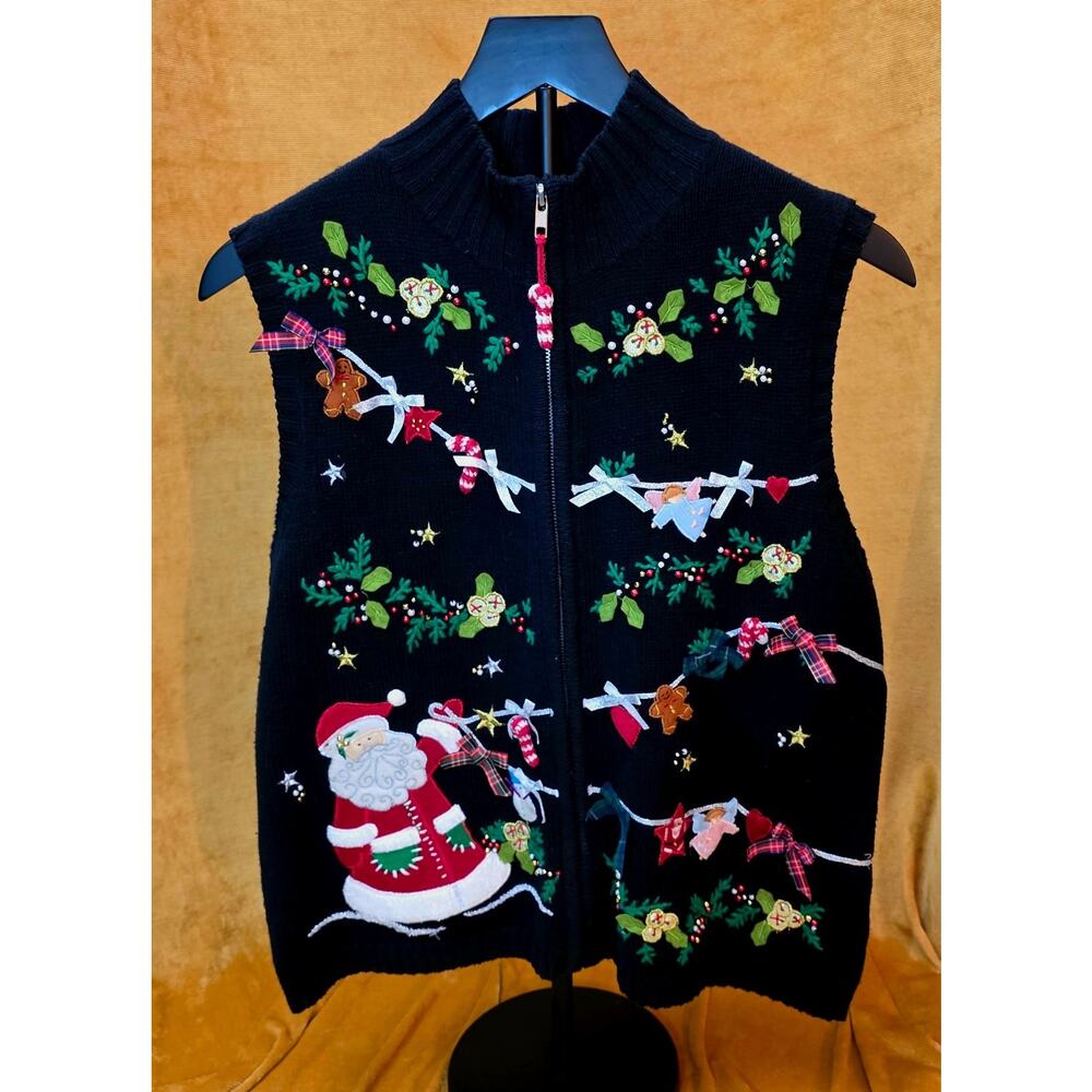 Vintage Planet & Company Christmas Sweater Vest Women's Size Large Ugly Sweater